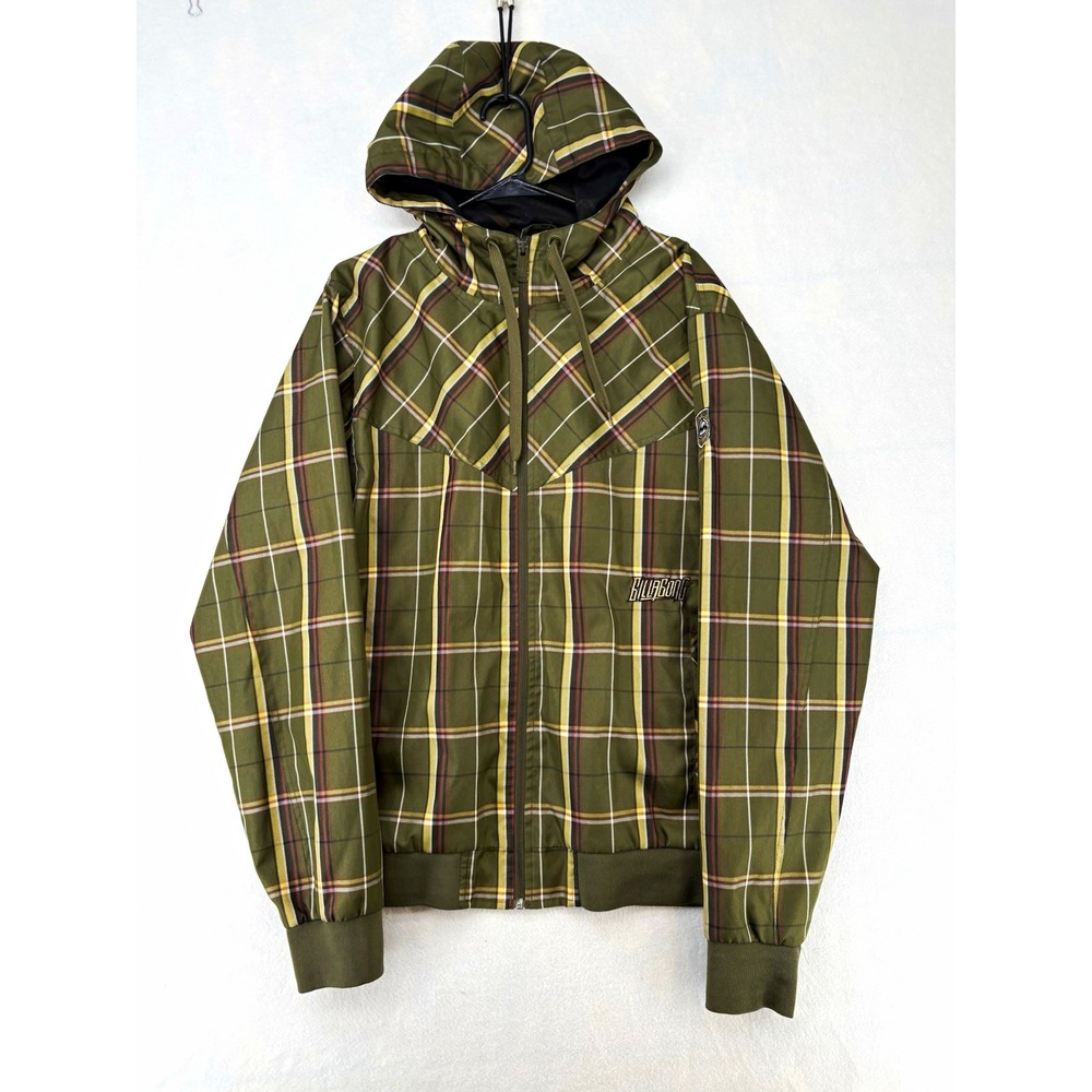 Billabong Full Zip Hooded Plaid Hoodie Green Polyester Mesh Logo Men's XL